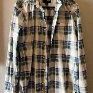Hurley Navy Blue and Green Plaid Men's Shirt
